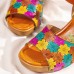  Leather Colorful Flowers Splicing Comfy Casual Rivet Retro Buckle High Heel Sandals