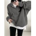 Solid Loose Lapel Drop Shoulder Long Sleeve Sweatshirt