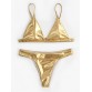 Women Triangle Bronzing Solid Color Thong Bikini