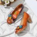  Genuine Leather Retro Ethnic Three  dimensional Flower Comfy Heels