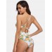 Women Banana Print Criss  Cross Spaghetti Straps One Piece Beach Swimwear