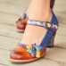  Genuine Leather Hook   Loop Floral Embellished Comfy Mary Jane Heels