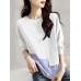 Stripe Stitch Hem Long Sleeve Crew Neck Casual Sweatshirt