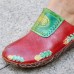  Genuine Leather Hand Made Retro Ethnic Floral Slip  On Comfortable Closed Toe Slippers