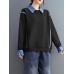 Contrast Denim Patchwork Long Sleeve Lapel Loose Sweatshirt