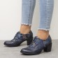  Genuine Leather Floral Embroidered Lace  up Comfy Round Toe Retro Oxfords Heels