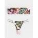 Women Tropical Print Bandeau Bikini Thong Backless Swimsuit